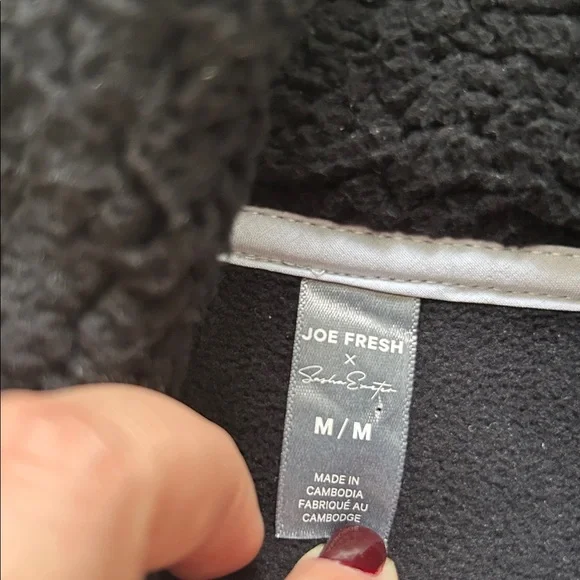 Joe Fresh X Sasha Exeter Black Teddy Jacket with White Zipper - Size M - Picture 2 of 8